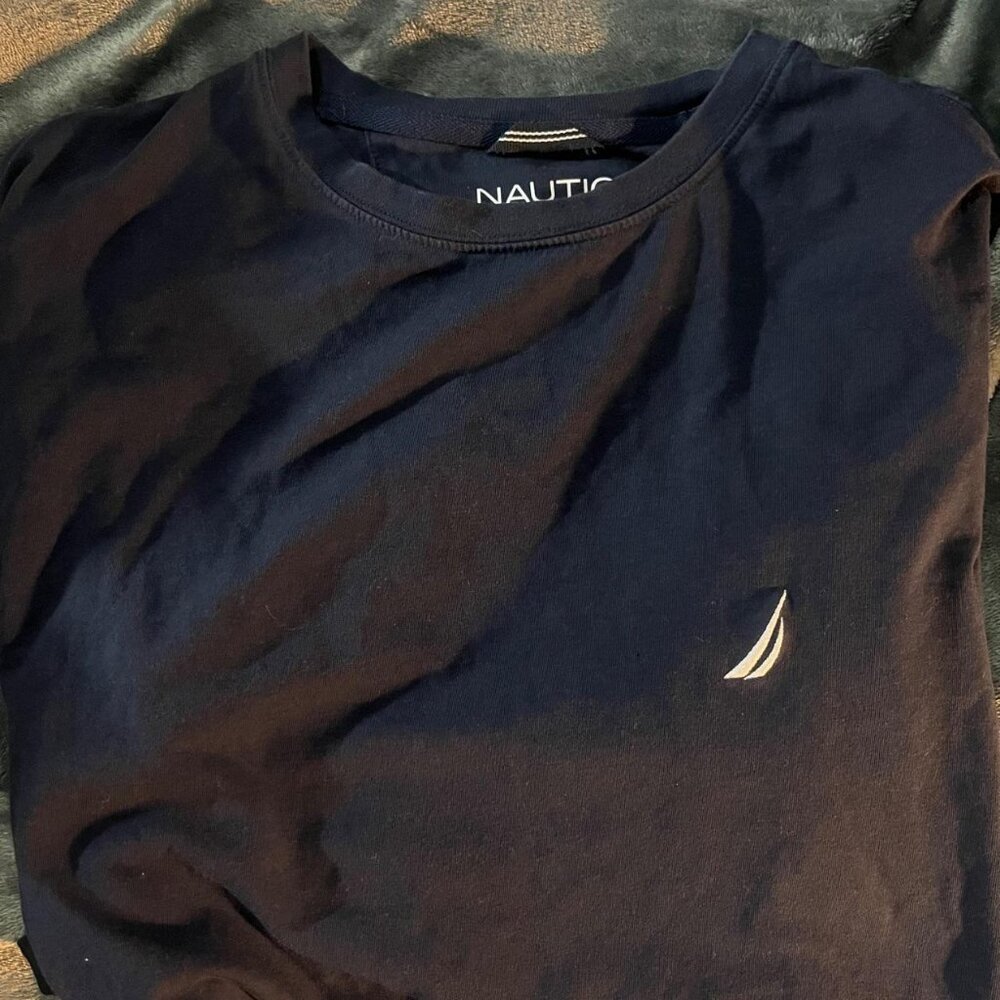 Mens Nautica Navy Blue Short Sleeve Size L